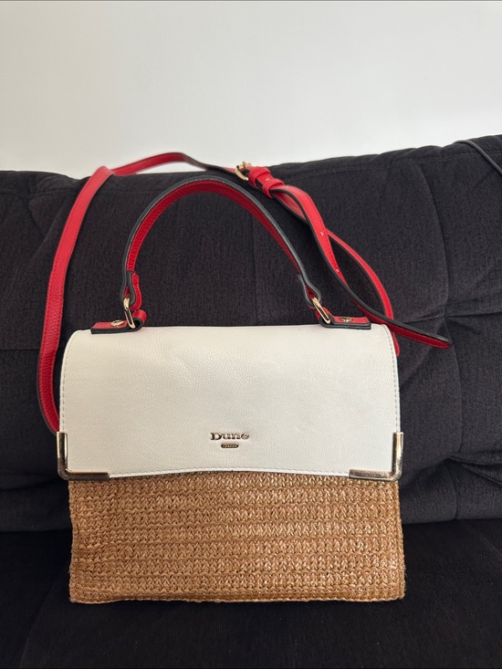 Dune London Handbags - Dune London White & Red Straw Top-Handle Satchel